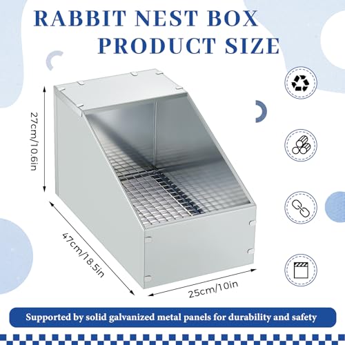 Maxcheck Galvanized Metal Rabbit Nesting Box with Removable Wire Mesh Bottom 18.5 x 10.6 x 10 Inches Bunny Small Animal Nest Durable Easy to Clean for Indoor Outdoor Use Rabbit Supplies