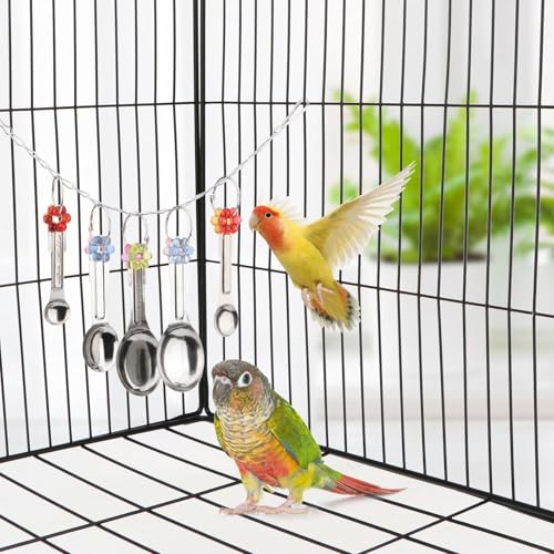 Hypeety Stainless Steel Bird Bell Toys Heavy Duty Hanging Bell Toy for Cage | Rustproof, durable, safe for metal cage, easy-hanging, with 5 spoons, for cockatoo/macaw/african grey/large parrots and birds - color: 5 Spoons