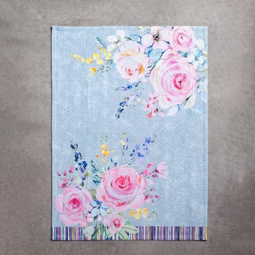 Maison d' Hermine Kitchen Towels Set of 3 Reusable 100% Cotton 27.50" x 20" | Cloth Tea Dish Towels Absorbent with Hanging Loop for Kitchen Dining Party Home Spring Summer - Sweet Rose Lavender - Lush - color: 033 - Sweet Rose Lavender - Lush