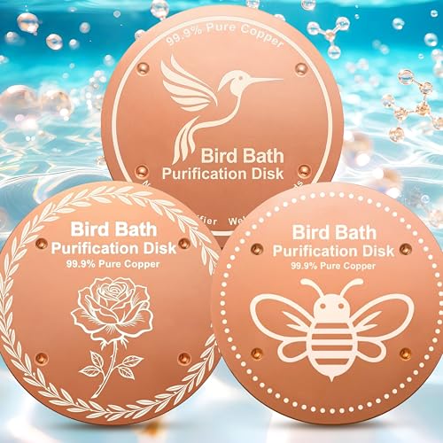 OICEME Bird Bath Purification Disc Pure Copper Backyard Outside Solar Power Wild Hummingbird Pedestal Fountain Cleaner Outside Feeder Cage Dispenser Heater Outdoor Railing Glass Concrete Gifts Rose - color: Copper 3PCS Bird&Rose&Bee