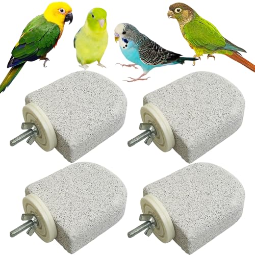 PINVNBY 4 PCS Bird Perch Stands Parrot Calcium Perch Beak Grinding Stone Foot Claws Trimmer Parakeet Platform Parrot Chewing Toys for Small Medium Cockatiel Conure Lovebird Finch - color: Grey, size: M, 4 pcs