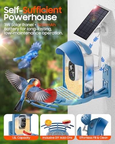 Bird Feeder with Camera, Smart Birdfeeder with Cam Solar Powered, 2K HD Video, AI Identification, Instant Arrival Alerts, IP66 Bird Bath & Feeder,Gift for BirdLover (with Stand, Blue) - color: Blue, style: With Stand