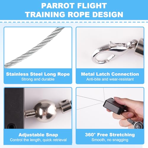 Bird Leash, with 5 Different Size Foot Ring and Feeder Box, Retractable Anti-Bite Parrot Harness, Bird Flight Training Rope for Budgies,Cockatiels,Psittacula Longicauda,Mini Macaws (13.12Ft) - size: 13.12FT