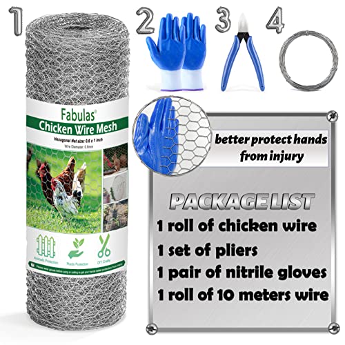 Chicken Wire Fencing Mesh, 17 Inch x 60 Feet Metal Floral Chicken Wire Fence for Crafts Poultry Garden, 0.6 Inch Hexagonal Galvanized Hardware Cloth Netting for Chicken Coop Barrier Rabbit Cage - size: 17in x 60ft