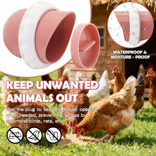 Chicken Feeder No Waste Automatic Gravity Feed 8 Ports with Drill Bit Kit - color: Pink and White