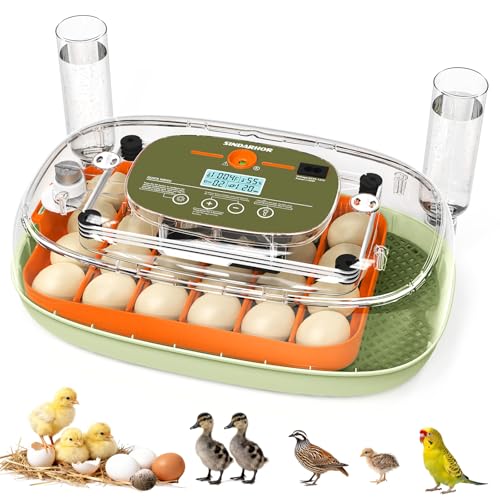 24 Egg Incubator with Automatic Turner Poultry Hatcher | Digital Temp Humidity Monitor, Low Humidity Alarm, External Water Bottles, Built-in Egg Candler for Chicken, Duck&Quail Eggs - color: Green
