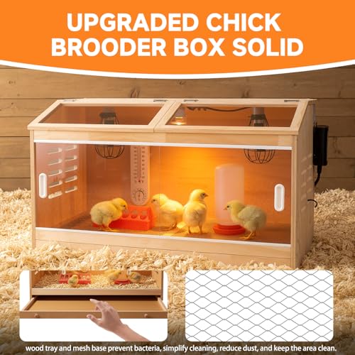 Large Wooden Chick Brooder Box with Drawers, 3 Heat Lamps and Thermostat | Built-in thermometer and pre-drilled holes; 31.5 x 15.75 x 18.1 in for chicks, ducks, quail and hamsters - size: 31.5"L x 15.8"W x 18.1"H