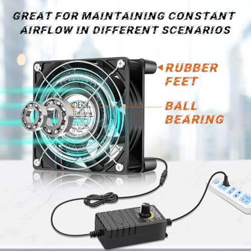 120mm x 38mm AC Powered Computer Cooling Fan with 110V-240V Variable Speed Controller for Reptile Terrarium, Greenhouse, Electronics Cabinet, DVR & PlayStation Ventilation