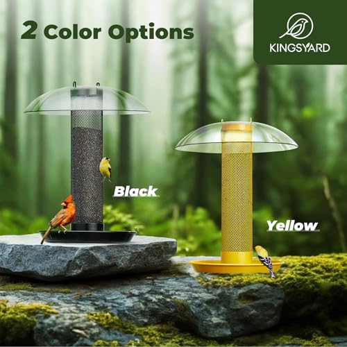 Kingsyard Finch Thistle & Nyjer Bird Feeder for Outdoors Hanging | 9.5" Rustproof Metal Removable Tray, 11.5" Weatherproof Dome, 2.5 lb Seed Capacity, Garden & Backyard Birding Gift, Yellow - color: Yellow