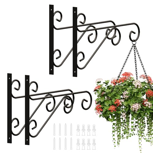 PROWORX 4 Pack 16 Inch Plant Hangers Outdoor Bracket, Indoor Wall Mount Metal Heavy Duty Rust-Resistant Bird Feeder Plant Hooks for Hanging Planters, Flower Baskets, Black - size: 16 Inch-4 Pcs