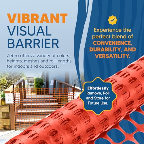 ZEBRO 4' x 100' Orange Plastic Garden Fence Roll – Light Duty Mesh Fencing for Temporary Fence, Snow, Garden Netting, Animal Barrier, Agricultural Fencing & Lawn Protection - color: Orange, size: Light-Duty 4' x 100'