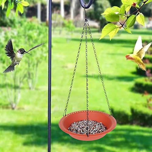 Hanging Bird Feeder Tray 10inch with Drainage Holes Fit Most Seed, Bird-Feeder Hanging for Garden Yard Outside, Terracotta - color: Terracotta, size: 10 inch