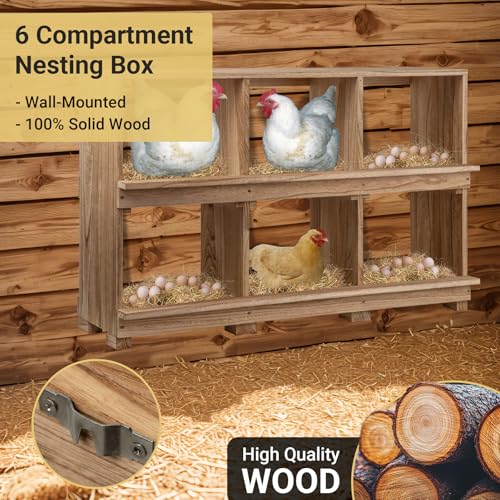 Neoaider Nesting Boxes for Chickens 6 Compartment | Wall-Mounted Wooden Chicken Nesting Box, Ensuring Comfortable Egg Laying, Perfect for Backyard and Poultry Farms - size: 37.8"L x 14.7"W x 26.0"H