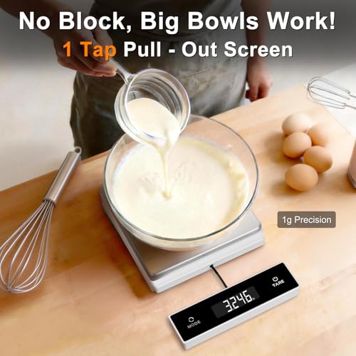 THINKSCALE 11lb/5kg Digital Kitchen Scale, 1g/0.01oz Pull-Out Display | Stainless Steel Platform, Auto-Shutoff, Tare, 6 Units, for Baking, Cooking, Food Scale, Weight Loss, Keto & Meal Prep - color: Stainless Steel-Silver