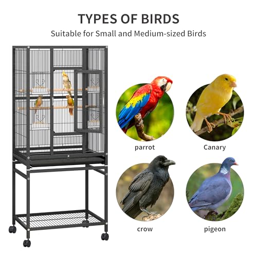 YITAHOME 53 inches Bird Cages for Parakeets, Parrot, Cockatiel, Pigeon | Bird Cages for Parakeets, Parrot, Cockatiel, Pigeon, Birdcage Cover and Bird Cage Seed Catcher - color: Black