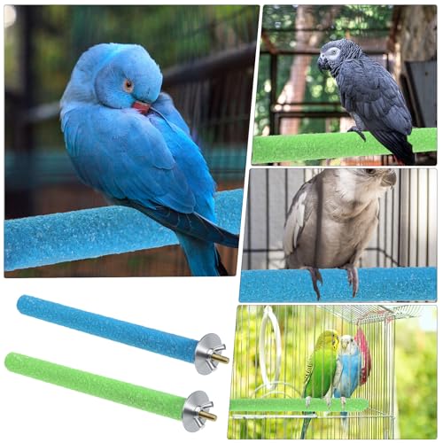 Bird Perches for Cage, 2 PCS Parrot Perch Bird Cage Perch Toy Paw Grinding Stick Cages Wooden Grinding Claw Sticks Sanded Surface Cages Toy for Parakeets Finches Parakeet Toys Birdcage Accessories - color: Blue, Green