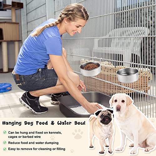 mumufy 6 Pieces Stainless Steel Hanging Water Bowls with Holder Detached Anti Spill Pet Metal Bowl Cage Kennel Crate Food Bowl(16 x 6 cm) - size: 20 oz