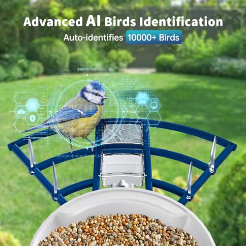 Smart Bird Feeder with Camera Solar Powered & AI Bi rd Identification, 2.4Ghz WiFi Bird feeders for Outdoors, 2K Live Video, Instant Arrival Alerts - Gifts for Women - color: Indigo Blue