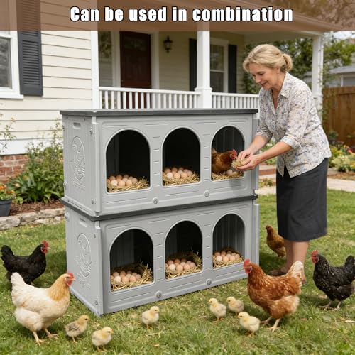 Chicken Nesting Box with 3 Doors for Backyard, Plastic Nesting Box | for Chickens, Waterproof Chicken Coop Easy to Clean & Assemble, for Outdoor Chicken Coop Backyard