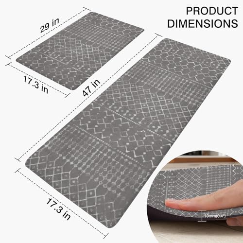 Boho Kitchen Mats for Floor, 2PCs, 17.3"x47"+17.3"x29", Dark Grey | Modern Rustic Farmhouse Decor, Non Slip Anti Fatigue Comfort Washable Waterproof Rugs for Home, Sink, Laundry - color: Dark Grey