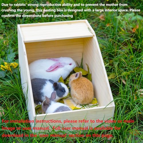 Rabbit Nesting Box, 18"x13"x12", Wood | 5" Entry Height, Fully Detachable Lid, For Breeding, Nursing & Nesting, For Rabbits, Chickens, Guinea Pigs, Chinchillas - size: 18"x13"x12"