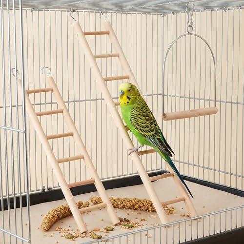 3 Pcs Bird Ladder, Wooden Bird Cage Ladder Bird-Ladder for Cage Climbing Ladders for Parakeets Parrots Cockatoo(4, 6, 8 Steps)