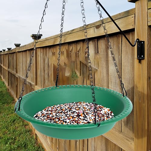 Hanging Bird Feeder Tray with Drainage Holes for Outside, Bird Seed Catcher Tray, Feeding Station (14 inch, Green) - color: Green, size: 14 inch