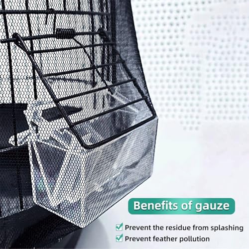 Bird Cage Seed Catcher, Seed Catcher Guard Net Cover, Parrot Nylon Mesh Net Cover, Universal Soft Airy Cage Net Stretchy Skirt for Round Square Cages (Solid-Black, 15.7" x87") - color: Solid-black, size: 15.7" x87"