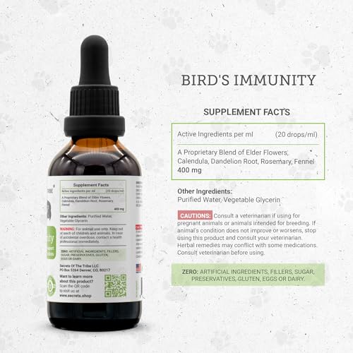 Birds Immunity | Natural Herbal Dietary Pet Supplement for Birds | Immune Support | Alcohol-Free Extract, Elder Flowers, Calendula, Dandelion Root, Rosemary, Fennel 2 oz - style: Immunity