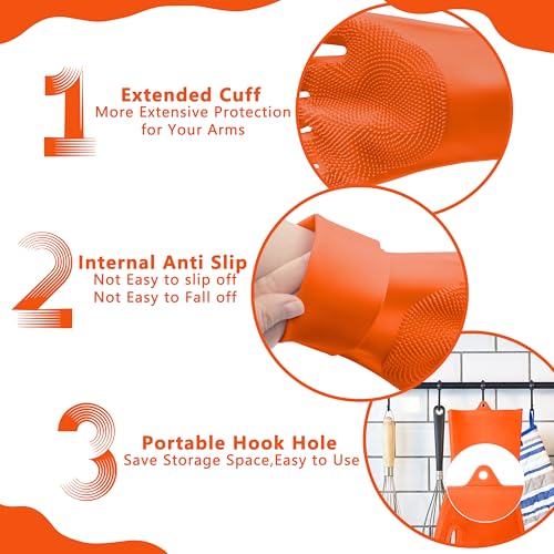 Pet Grooming Gloves—Dog Washing Gloves with High-Density Teeth | Dog Bath Scrubber with Enhanced Five Finger Design, Silicone Gloves for Dogs and Cats Bathing, Massage (Orange) - color: Orange