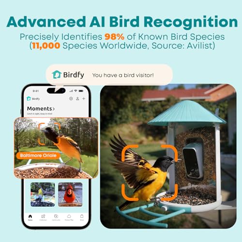 NETVUE by Birdfy Smart Bird Feeder with 2K AI Camera, Value for Beginners | Accurate AI Bird ID, Auto Records & Smart Notification, Free Cloud Storage, Easy Setup & App, Work with Alexa - color: Blue