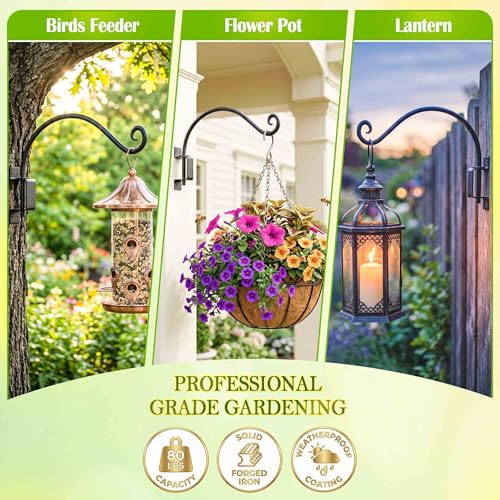 Lifyzoon Swivel Plant Hanger Outdoor: 22Inch 80lbs Heavy Duty Bracket Hook | 80 Lbs Capacity for Large Flower Baskets Bird Feeders Lanterns, Rust-Proof Iron Mount, 180°Smooth Swivel, Hardware Included - size: 22 Inch