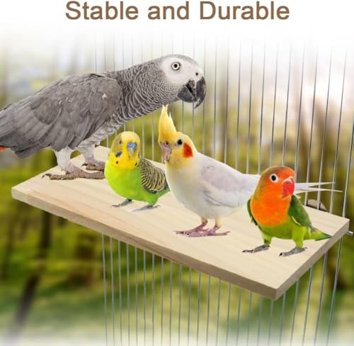 Litewoo Parrot Bird Wood Perch Platform Large Stand Shelf for Budgie, 2PC | Natural wood, sturdy flat bird perch shelf, for small-medium birds/parakeet/cockatiel/conure, easy install & adjustable - size: 2PC