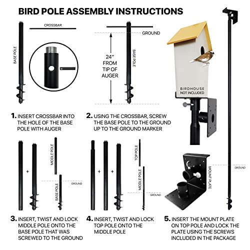 Universal Mounting Pole Kit Perfect for Birdhouse, Birdfeeder, Easy to Assemble and Install, Made of Heavy Duty Material, Free Bird Feeder Scoop