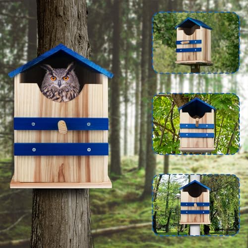 Screech Owl House, Large Handmade Wooden Owl Boxes for Outside with Mounting Screws, 14" x 10" x 10" Easy Assembly Required Nesting Box for Outdoors, Cozy House for Lovely Birds