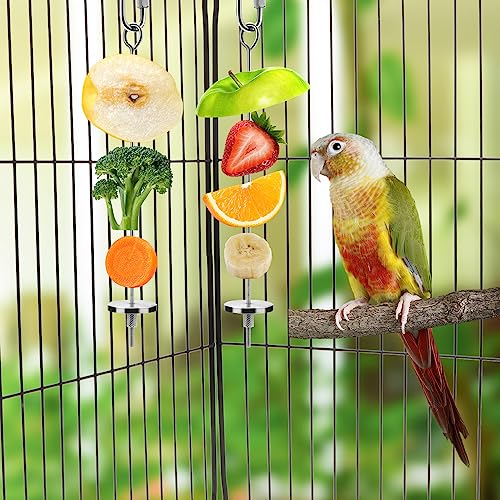 Bird Food Holder Stainless Steel Fruit Vegetable Stick Skewer for Parrots Cockatoo Cockatiel Cage Treating Tool (2 PCS-L) - size: 2 PCS-L
