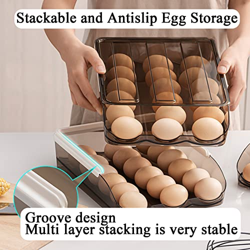 Egg Holder for Refrigerator Auto Scrolling Organizer Plastic Stackable Storage Container Reusable Clear Tray Box Basket Bin Lid Drawer Carrier Keeper(2 Layer) - size: 2 layers