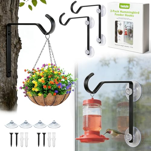 2 Pack Heavy Duty Window Bird Feeder Hooks Suction & Screw Mount | Heavy Duty Rust Resistant Metal Hooks, High Load Bearing, Minimalist Design for Bird Feeders, Wind Chime & Yard Garden Decor