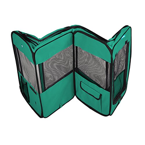 Deluxe Premium Pet Dog Playpen Portable Soft Dog Exercise Pen Kennel with Carry Bag for Dogs, Cats, Kittens, and All Pets (Medium, Green) - color: Green, size: Medium