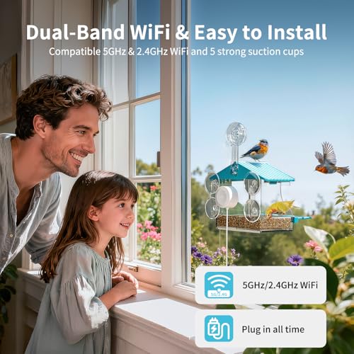 2026 Upgraded Window Bird Feeder with Camera, 2K UHD Window Bird Feeders for Outdoors with Strong Suction Cups, 2.4G & 5G WiFi, AI Bird Identification, 24/7 Local Recording - Perfect for Bird Watching