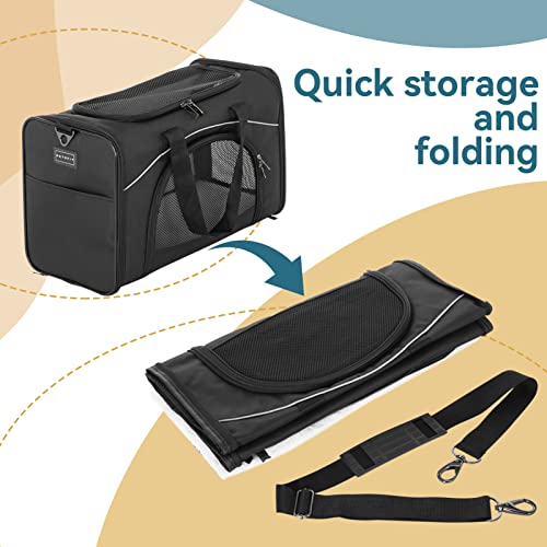 Petsfit Two-Way Placement Pet Carrier Airline Approved, Cat Carriers for Kittens, Puppies,Rabbit,Hamsters, Washable,Black - color: Black, size: 19.0"L x 9.5"W x 12.0"H