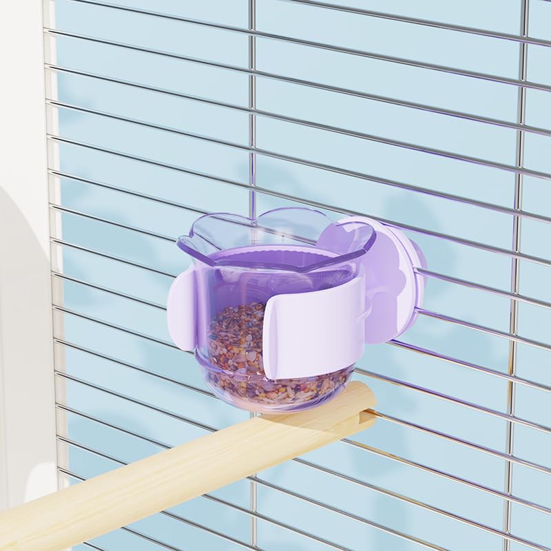 2pcs/4pcs PET Bird Bowls with Clamp, Bird Cage Feeder, Durable Water Bowl, Feeding Cups, Water Feeder for Cockatiel, Parakeet, Macaw, Finches, Lovebirds, Small Animals Gray (Purple, 2pcs) - color: Purple, size: 2pcs