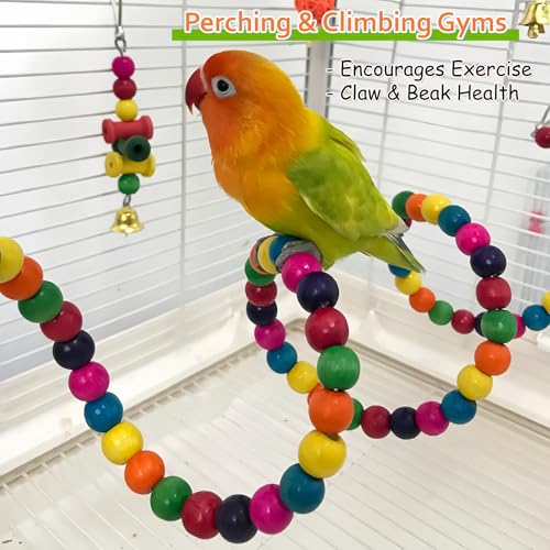 7 Packs Bird Toys for Parakeets, Colorful Parrot Toys with Swings, Bells, Beads, and Perches, Natural Wood Bird Cage Toys for Cockatiels, Lovebirds, Budgies, Conures, and Small Birds