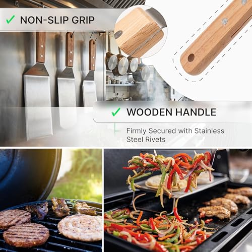 Professional Metal Spatula with Wooden Handle, Stainless Steel Griddle Scraper, Commercial Grade Pancake Flipper - color: WH small spatula h