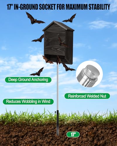 15FT Telescoping Stainless Steel Bat House Pole Kit with Ground Socket | Adjustable 5-Section Stainless Steel Pole with Ground Socket for Purple Martin Houses, Birdhouses and Outdoor Wildlife Mounti