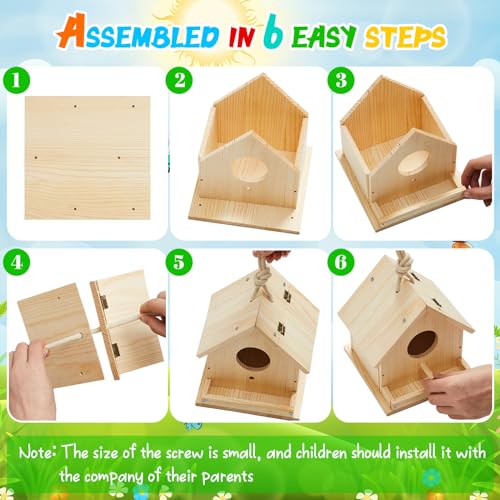 Liliful 4 Sets Wooden DIY Birdhouse Kit, Unfinished Bird Houses with Paints and Paintbrushes, Bird Feeder Craft Arts for Kids Ages 4-8, 8-12, Classroom Activity and Adults Wooden Craft Gifts