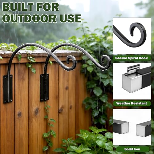 Heavy Duty 12 Inch Plant Hangers Bracket Outdoor 2 Pack Bird Feeder Hanger | 50LBS Capacity, Rust-Proof Metal Wall Hook, Outdoor Hand-Forged, For Hanging Plants, Bird Feeder, Wind Chime, Flower Baskets - size: 12in-2Pack
