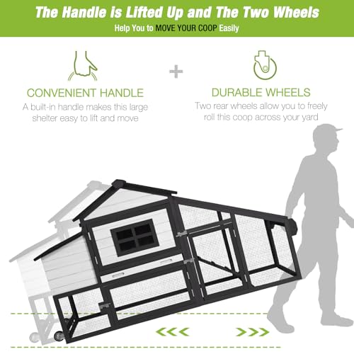 Large Chicken Coop Mobile Outdoor Chicken House Hen Coop with Wheels Nesting Box, Poultry Cage Duck House with Run(White＆Black) - color: White ＆ Black