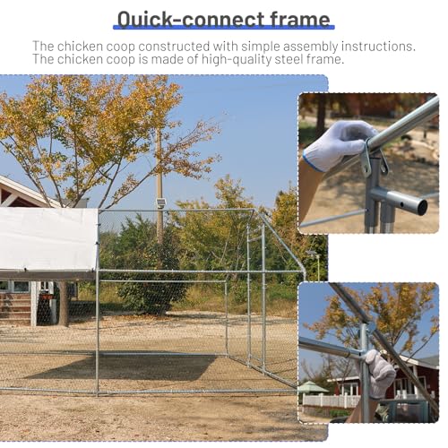 HEYTOWN Large Metal Chicken Coop Chicken Pen Walk-in Poultry Cage with Water-Resident and Anti-UV Cover Chicken Runs for Yard with Cover Duck Rabbit Dog House Outdoor - size: 26.2’L×9.8’W×6.5’H