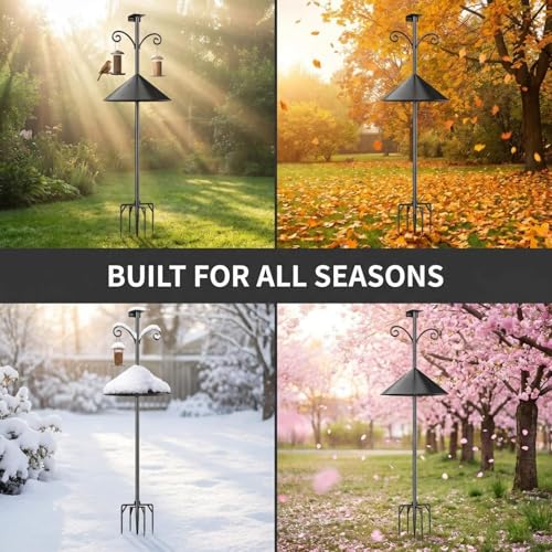 NSYOOMH Dia 1 Inch Bird Feeder Pole with 19" Proof Squirrel Baffle, Heavy Duty Metal, Bird House Pole Compatible Mount for Smart Camera Birdfeeder, Outdoor Feeding Station Stand Shepherd Hook Kit- 94" - size: 93.8 inch